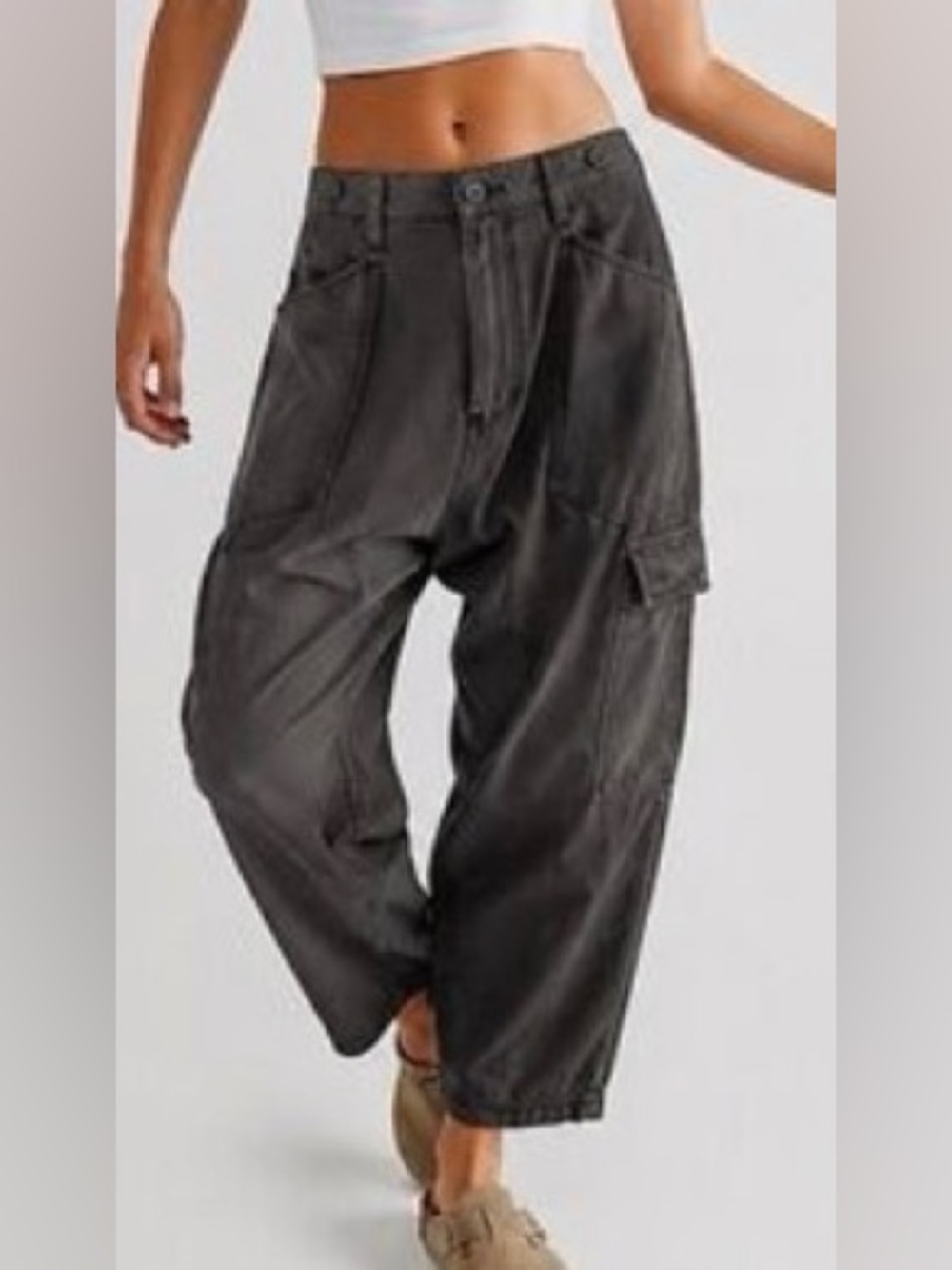 Free People Bay to Breakers Pants Black Cargo Barrel Streetwear Utility Cotton S